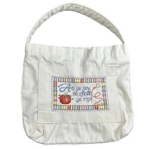90s Sewing Quote Tote Purse- thread- sewing mini tote- 10x9" white cottagecore